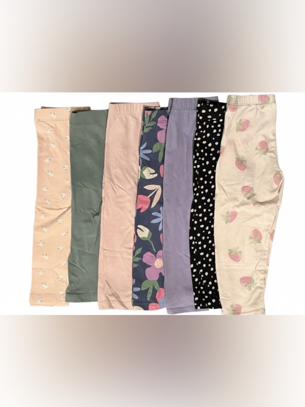 George | Bundle of 7 Leggings Floral Green Strawberry Pink Purple Rabbits Dots